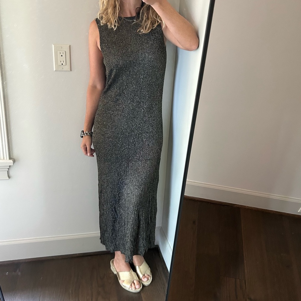 NWT Zara Gold & Brown Sleeveless Metallic Knit Dress Size Small - Picture 2 of 8
